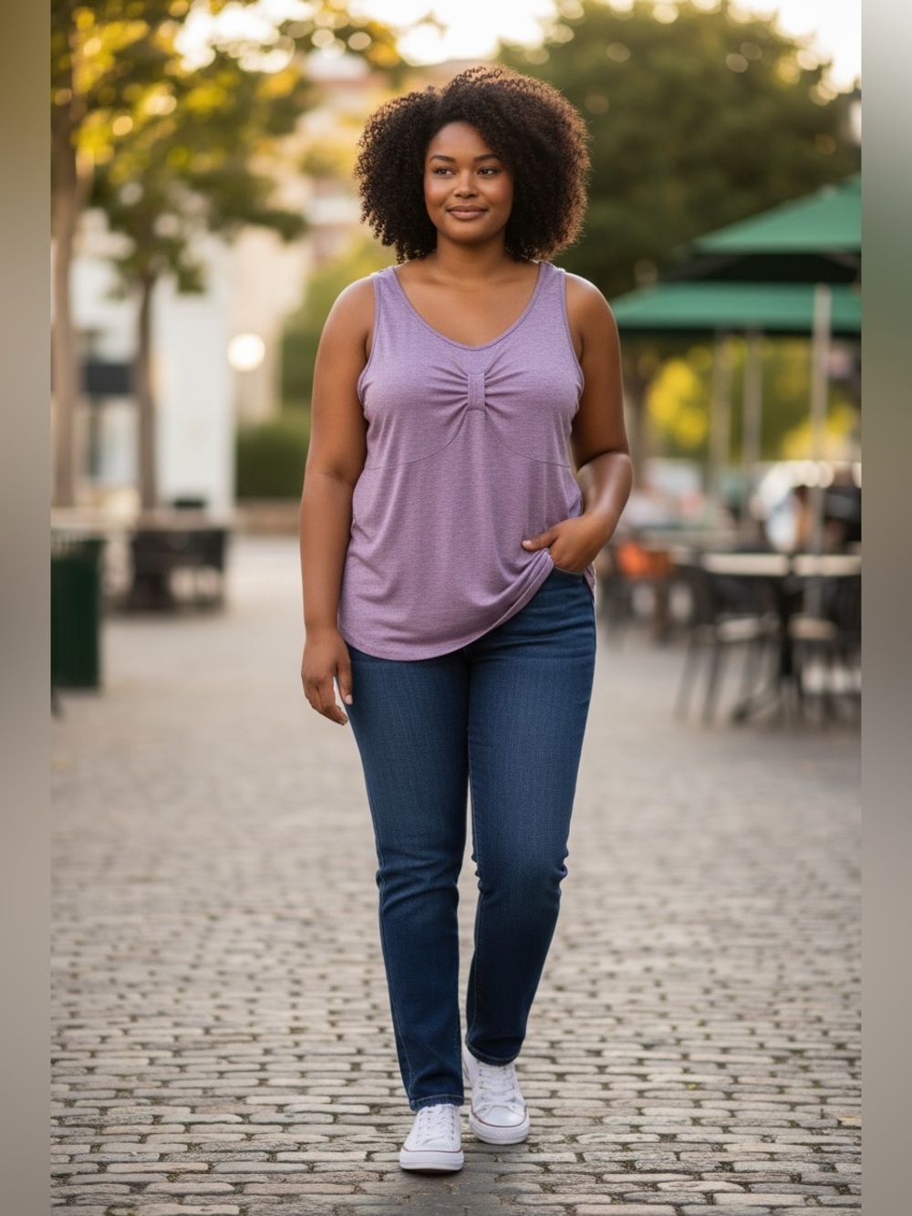 BloomChic Purple Heathered Gathered-Center Tank Top